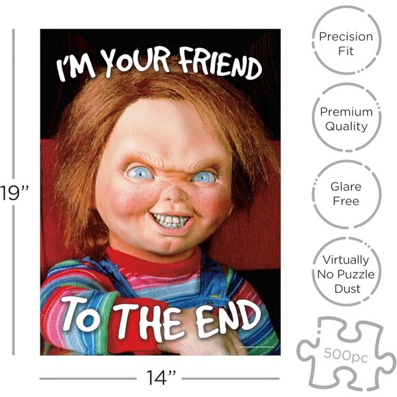 Chucky 500 Piece Jigsaw Puzzle Coffin Box 14" X 19" Aquarius Adult Horror - Picture 4 of 6